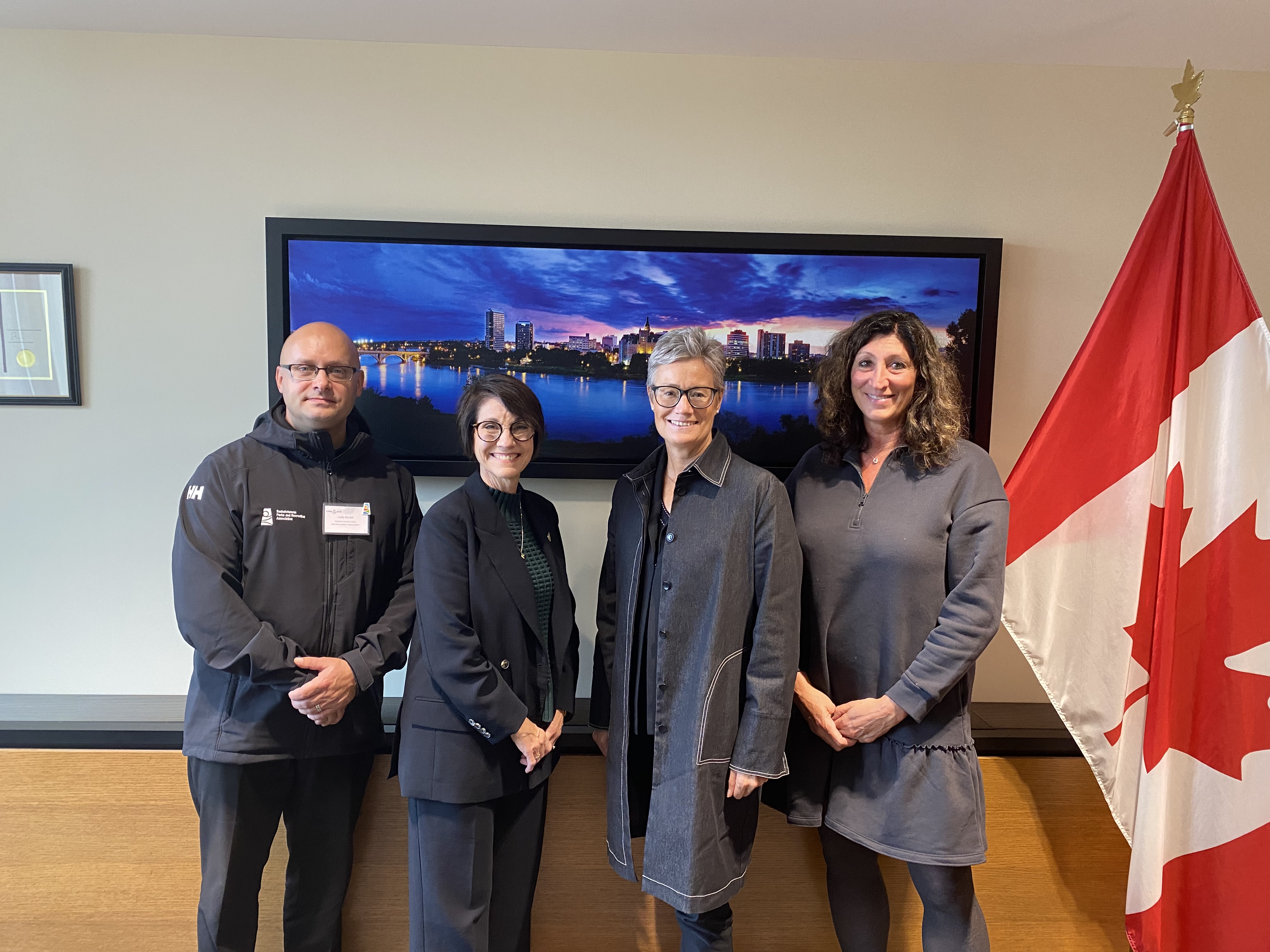 Left to right: Past SPRA President Jody Boulet, the Honourable Kelli Block, MP, Dawn Haworth, Canadian Academy of Sport and Exercise Medicine, and Christa Costas-Bradstreet, CPRA Director, Partnerships and Policy.